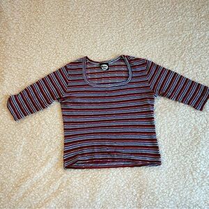 Rave Girl Scoop Neck Striped Red White Blue Crop Baby Tee